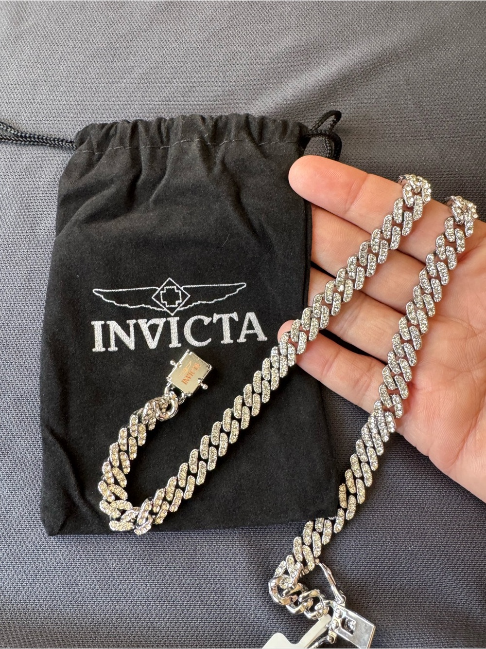 Invicta Silver Pavé Cuban Link Necklace